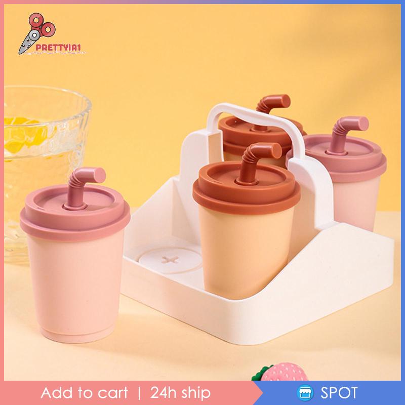 Khuôn Làm Kem Que Hình Trà Sữa Có Nắp Đậy DIY Có Tay Cầm Hoạt Hình Dành Cho Cửa Hàng