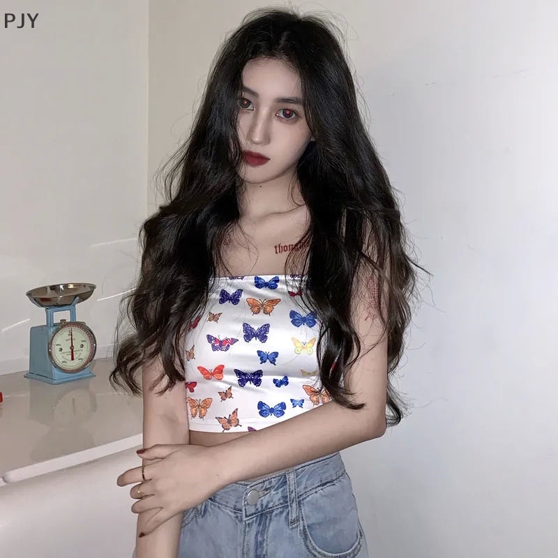 Áo Không Dây Dáng Ôm In Hình Bướm Thời Trang Mùa Hè Quyến Rũ Dành Cho Nữ PJ