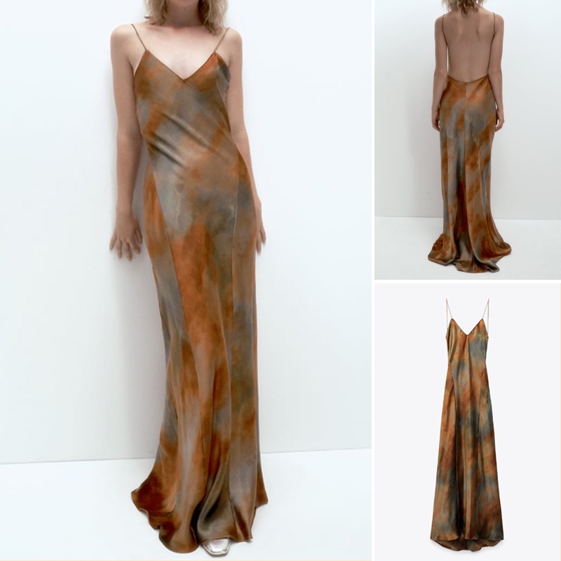 Đầm Lụa Satin Hở Lưng In Họa Tiết Xinh Xắn Thời Trang ZARA 8025438
