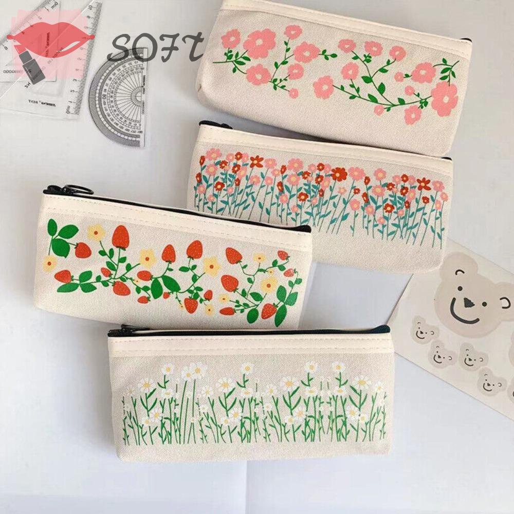 SOFTNESS Túi Đựng Bút Bằng Vải Canvas Hình Gấu Nhỏ Để Bàn Tiện Dụng Cho Học Sinh