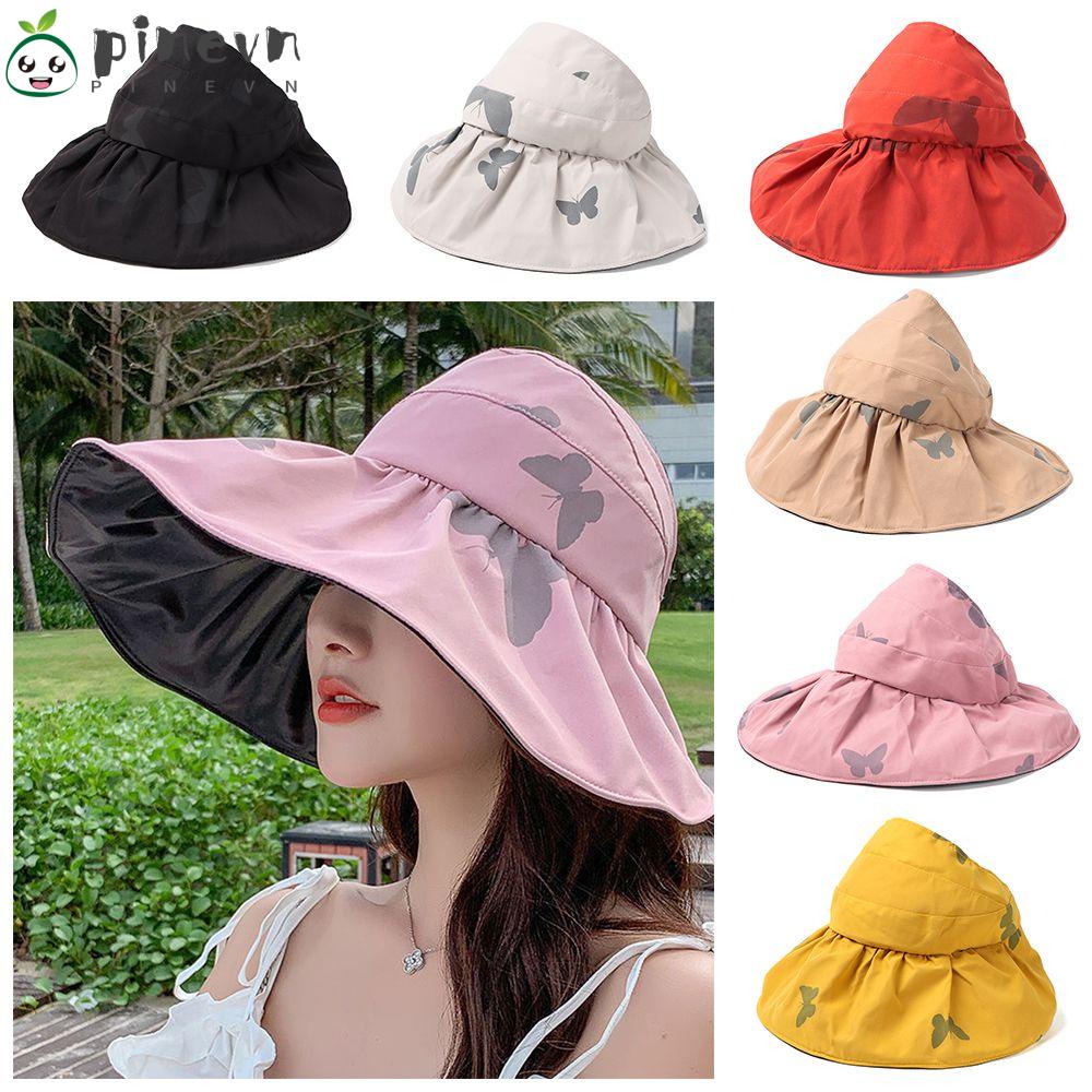 PINEVN Nón Rộng Vành Hở Chóp Họa Tiết Bươm Bướm Thời Trang Đi Biển Mùa Hè