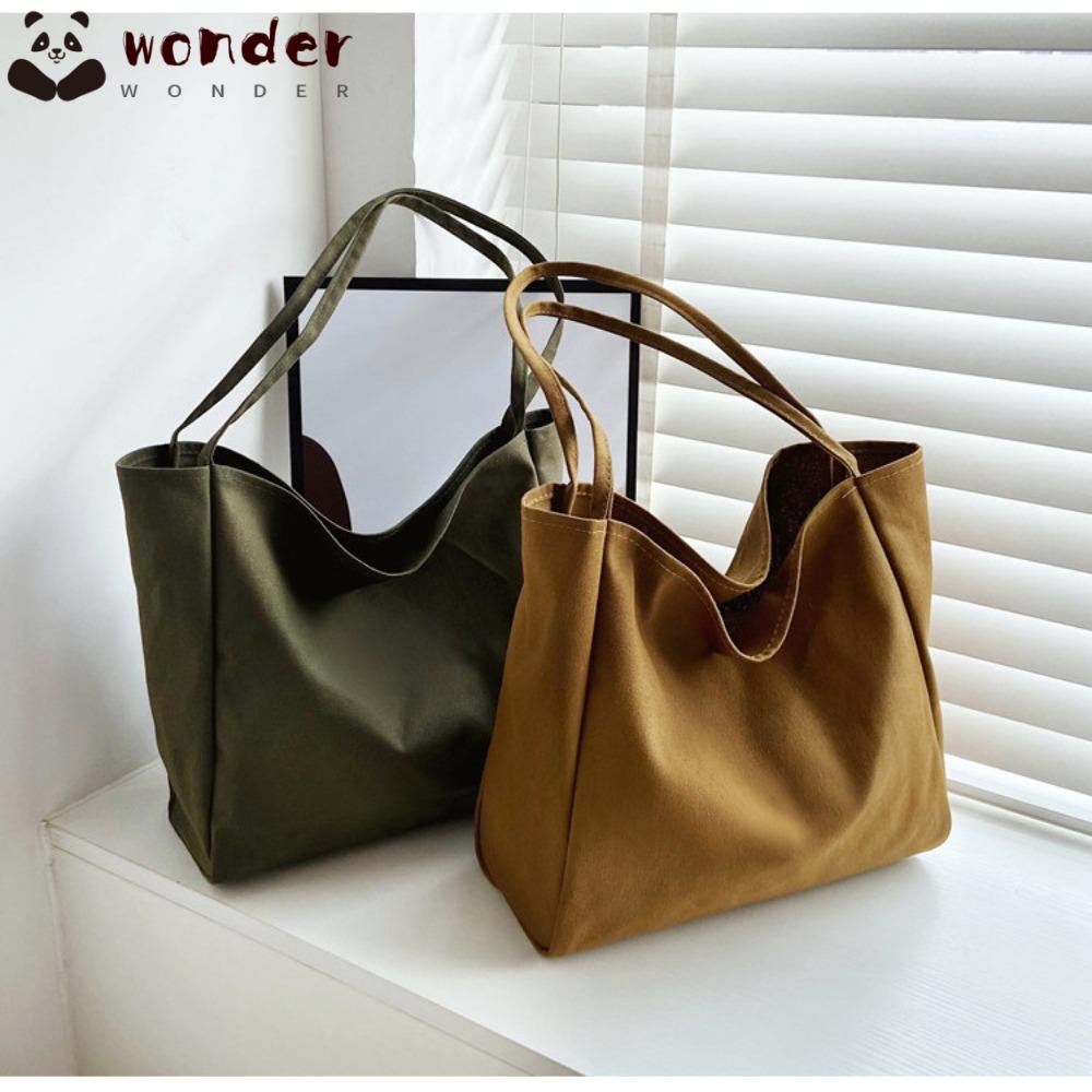 WONDER Túi Xách Vải Canvas Cotton Hai Mặt Màu Trơn Cỡ Lớn Thời Trang Cho Nữ