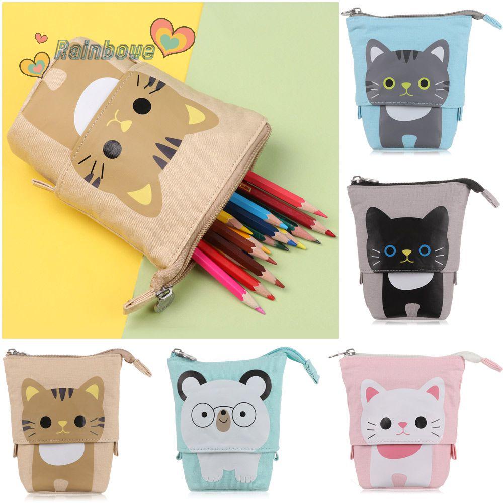 RAINBOW Túi Đựng Bút Hình Mèo Có Khóa Kéo Thiết Kế Mới Cao Cấp Thời Trang
