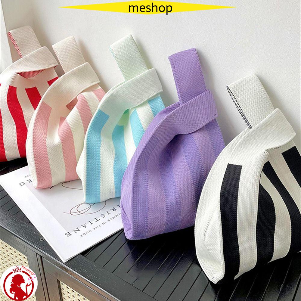 ME Túi Tote Mini Thắt Nút Thủ Công Kẻ Sọc Đa Năng Cho Học Sinh