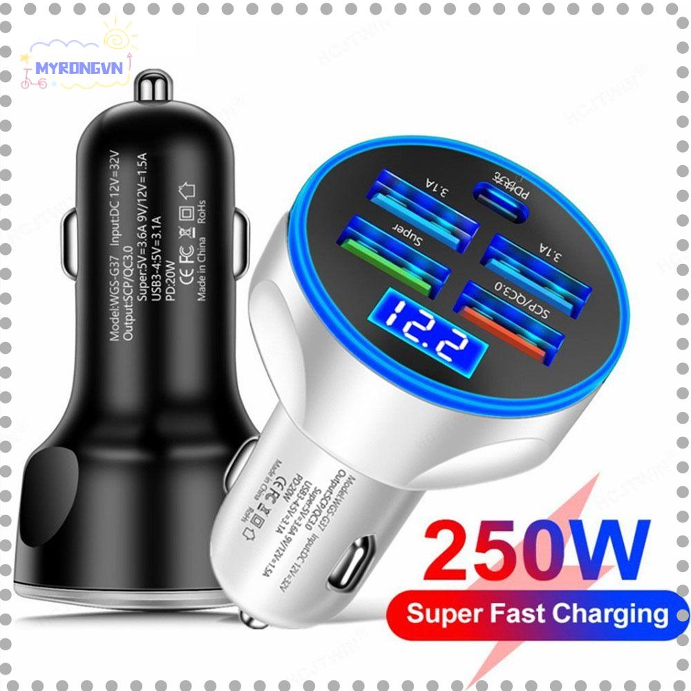 MYRONGVN Tẩu Sạc Nhanh 250W 5 Cổng Usb Có Màn Hình Kỹ Thuật Số Cho Samsung