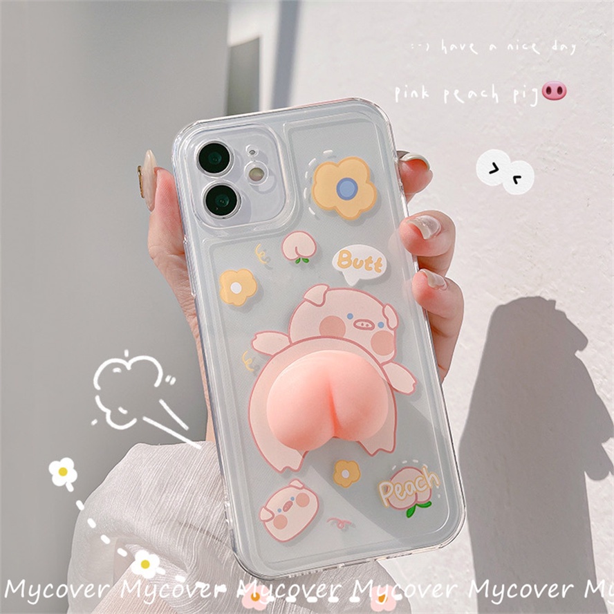 Ốp Điện Thoại Silicon Mềm Hình Mông Cún / Heo / Quả Đào 3D Cho iPhone 11 12 13 14 Pro Max X Xr Xs 8 7 6 Plus SE 2020