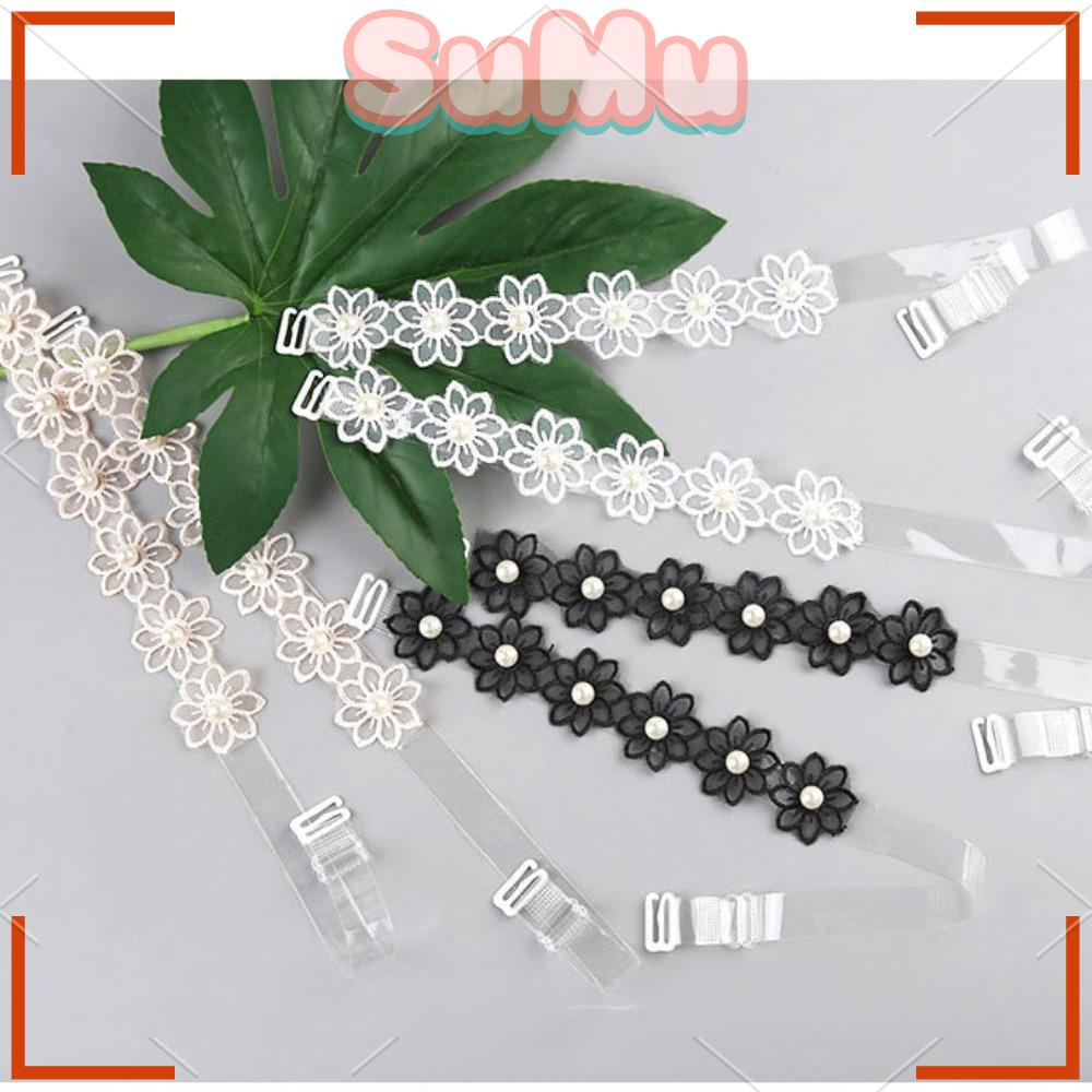 SUMU Set 2 Cặp Dây Áo lót Hoa Trong Suốt Đính Hạt Không Trượt Co Giãn Dành Cho Nữ