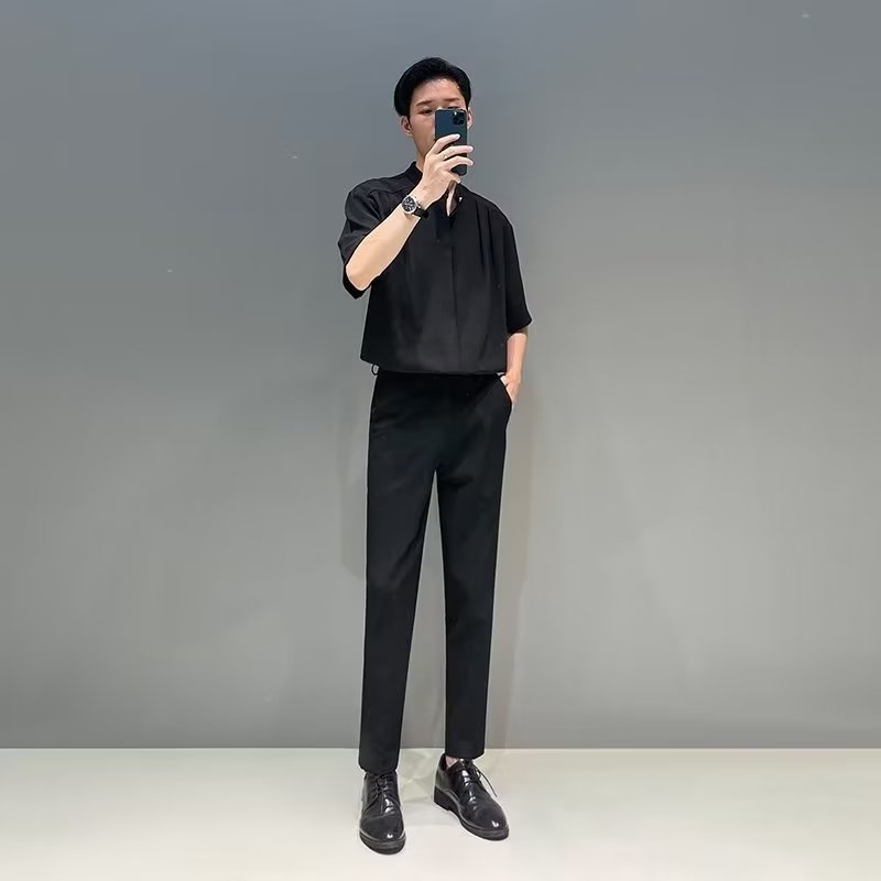 Áo Sơ Mi Tay Lửng Cổ Đứng Phong Cách Trung Hoa Thời Trang Mùa Hè Cho Nam