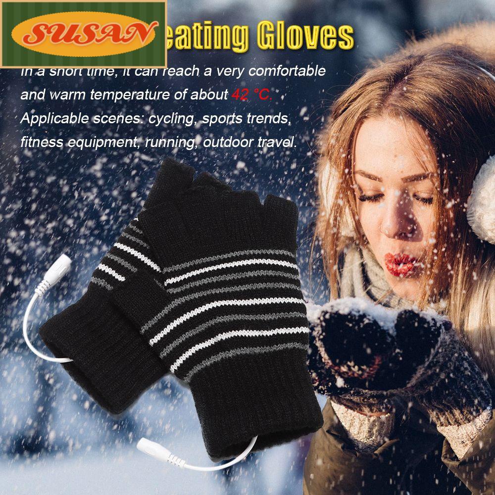 SUSANS Găng Tay Giữ Ấm Hở Ngón Hoạ Tiết Kẻ Sọc