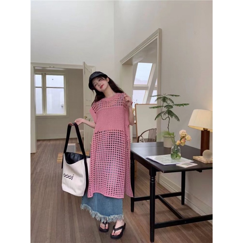 IMAODOU Đầm Midi Dệt Kim Không Tay Dáng Rộng Màu Trơn Thời Trang Mùa Hè Dành Cho Nữ