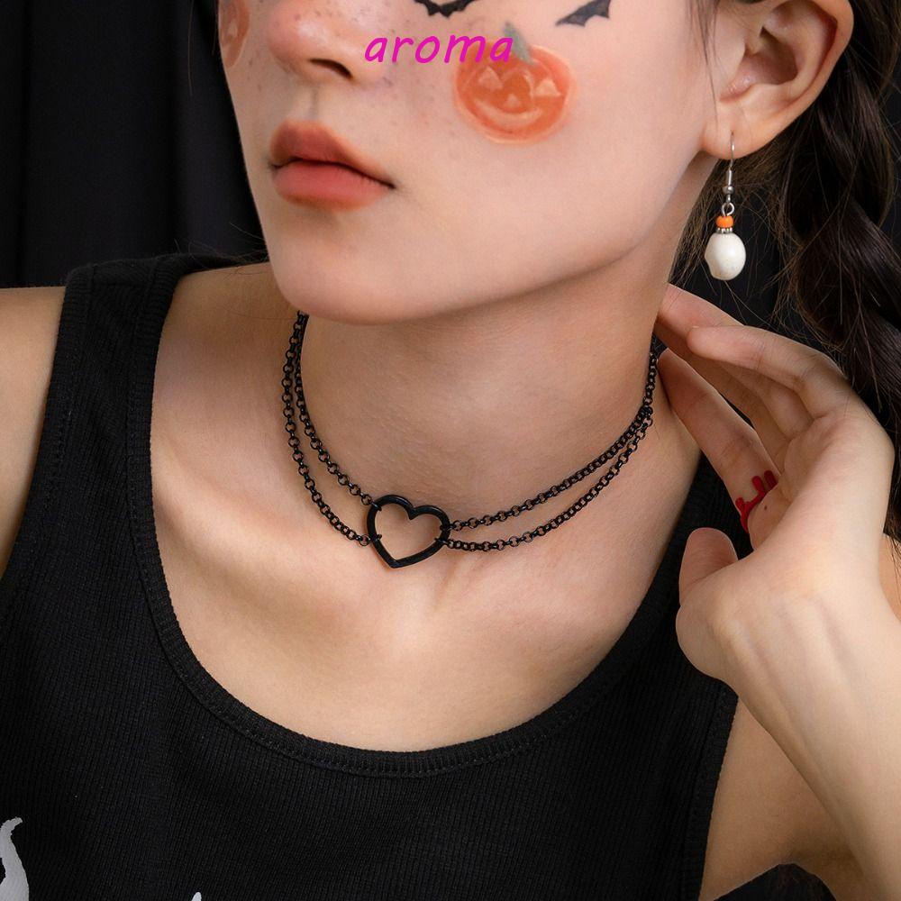 AROMA Vòng Cổ Choker Bằng Hợp Kim Y2K Hình Trái Tim Phong Cách Hàn Quốc Ngọt Ngào