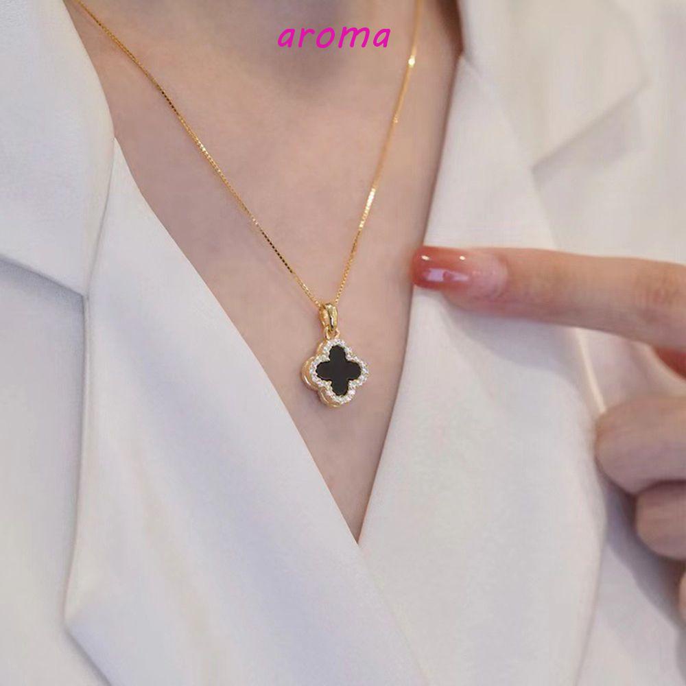 AROMA Vòng cổ Choker Hai Mặt Hình Cỏ Ba Lá Và Vỏ Sò Đơn Giản Thời Trang Dành Cho Nữ