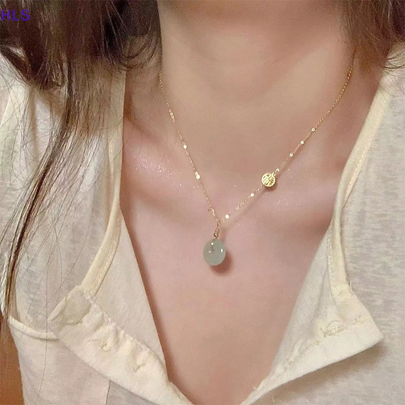 [HLS] Vòng cổ Mặt Ngọc Bích Hetian Peace Khóa Cài Đơn Giản Nhẹ Nhàng Và Cổ Tích Ins Thời Trang