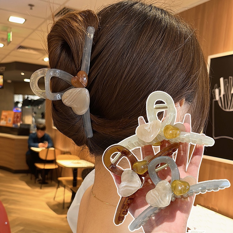 Kẹp Tóc Càng Cua Hình Trái Tim Đôi Bằng Nhựa Cho Nữ