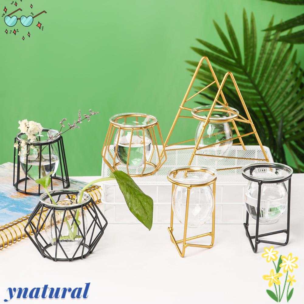YNATURAL Khung Sắt Hình Học Gắn Bình Hoa Trang Trí Nhà Cửa