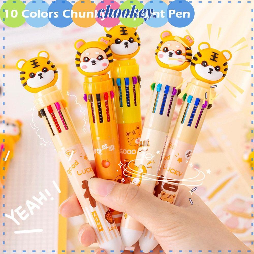 CHOOKEY Set 4 Bút Bi 10 Màu Họa Tiết Hoạt Hình Dễ Thương