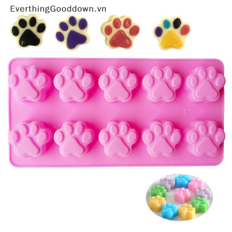 Khuôn Silicone Làm Bánh Hình Dấu Chân Chó Mèo 10 Ngăn Tiện Lợi