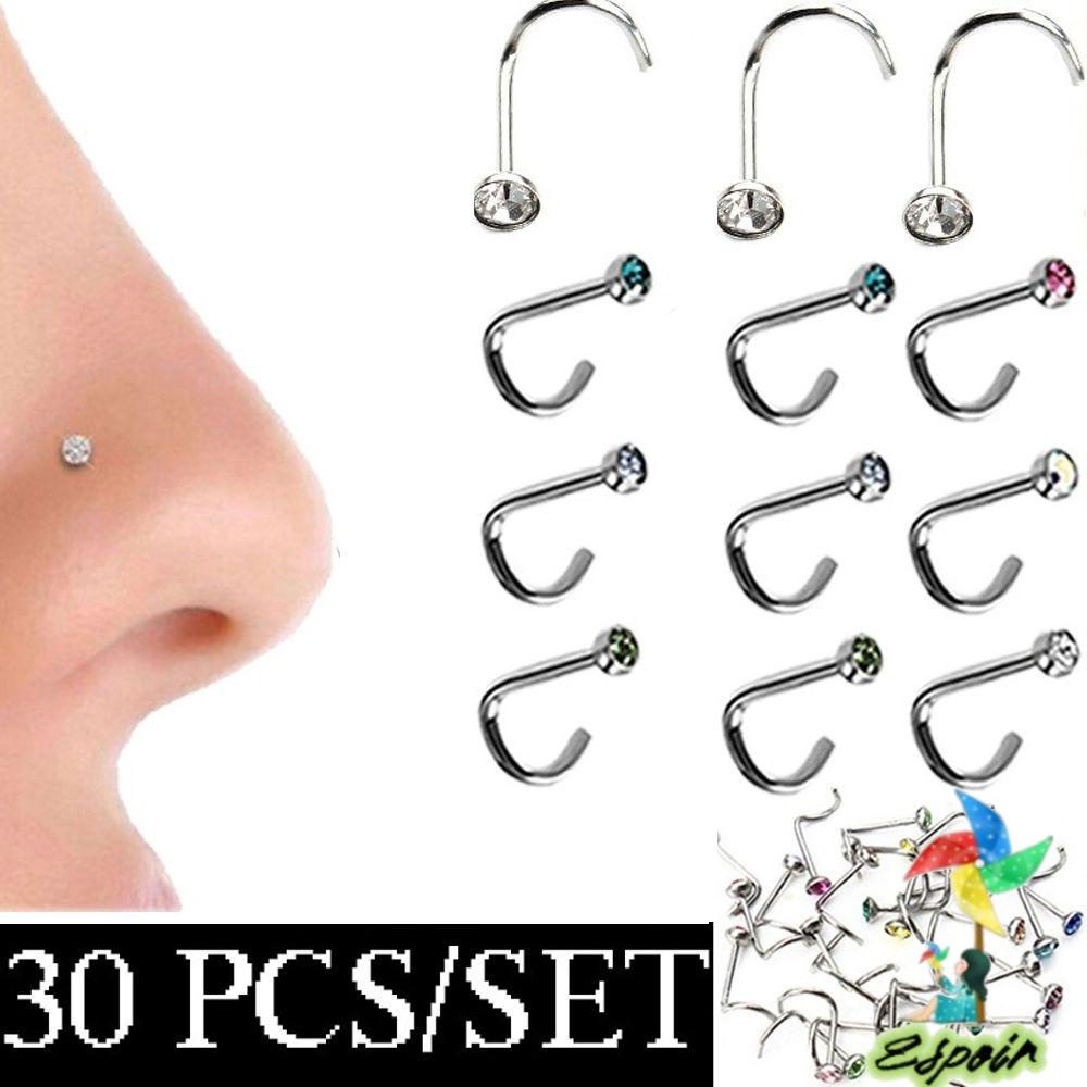 ESPO Bộ 30 Khuyên Mũi Thép Không Gỉ Thời Trang