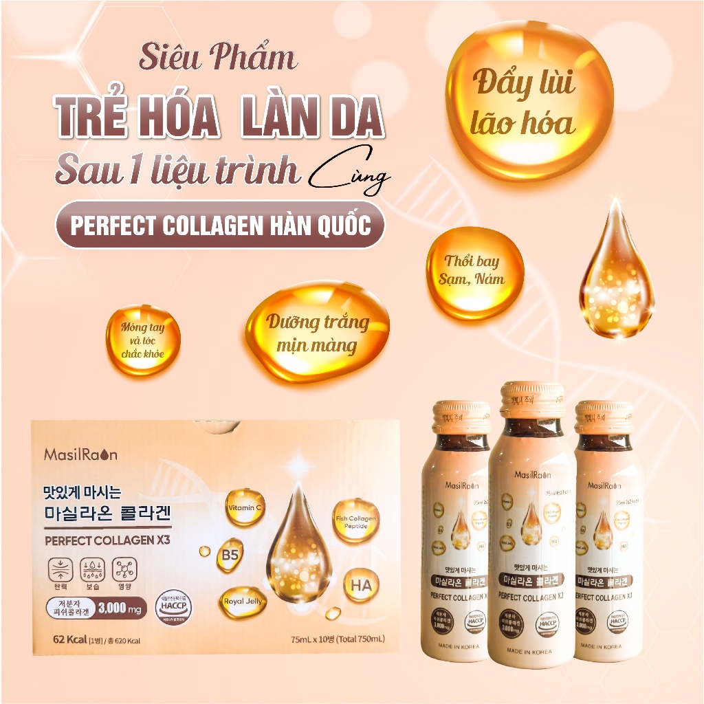 Nước Uống X3 Collagen Perfect Hàn Quốc - Nước Collagen Sữa Ong Chúa Chống Lão Hoá, Tăng Cường Sức Khoẻ