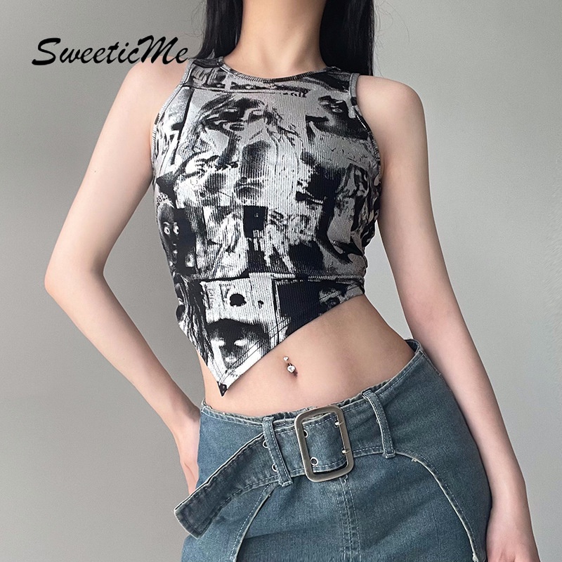 Áo Tank Top Ôm Dáng In Họa Tiết Thời Trang Đường Phố 2023 Cho Nữ