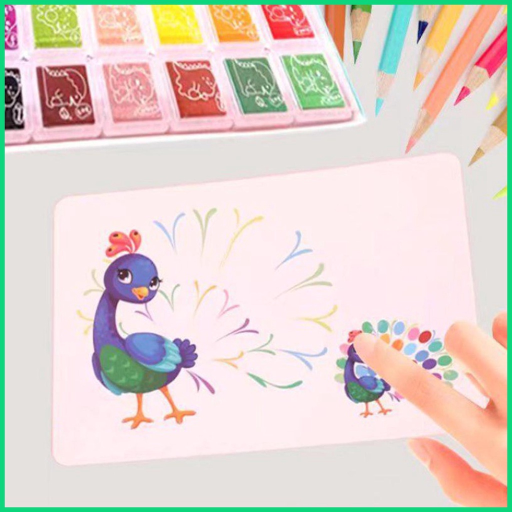 Bộ 30 Tấm 12 / 24 Màu Vẽ Ngón Tay Nghệ Thuật Có Thể Giặt Được Dành Cho Trẻ Em