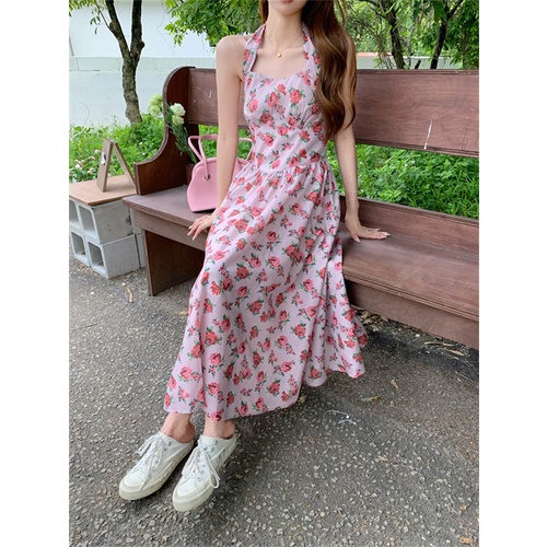 Đầm Hai Dây Dáng Dài Họa Tiết Hoa Phong Cách Retro Thanh Lịch Cho Nữ
