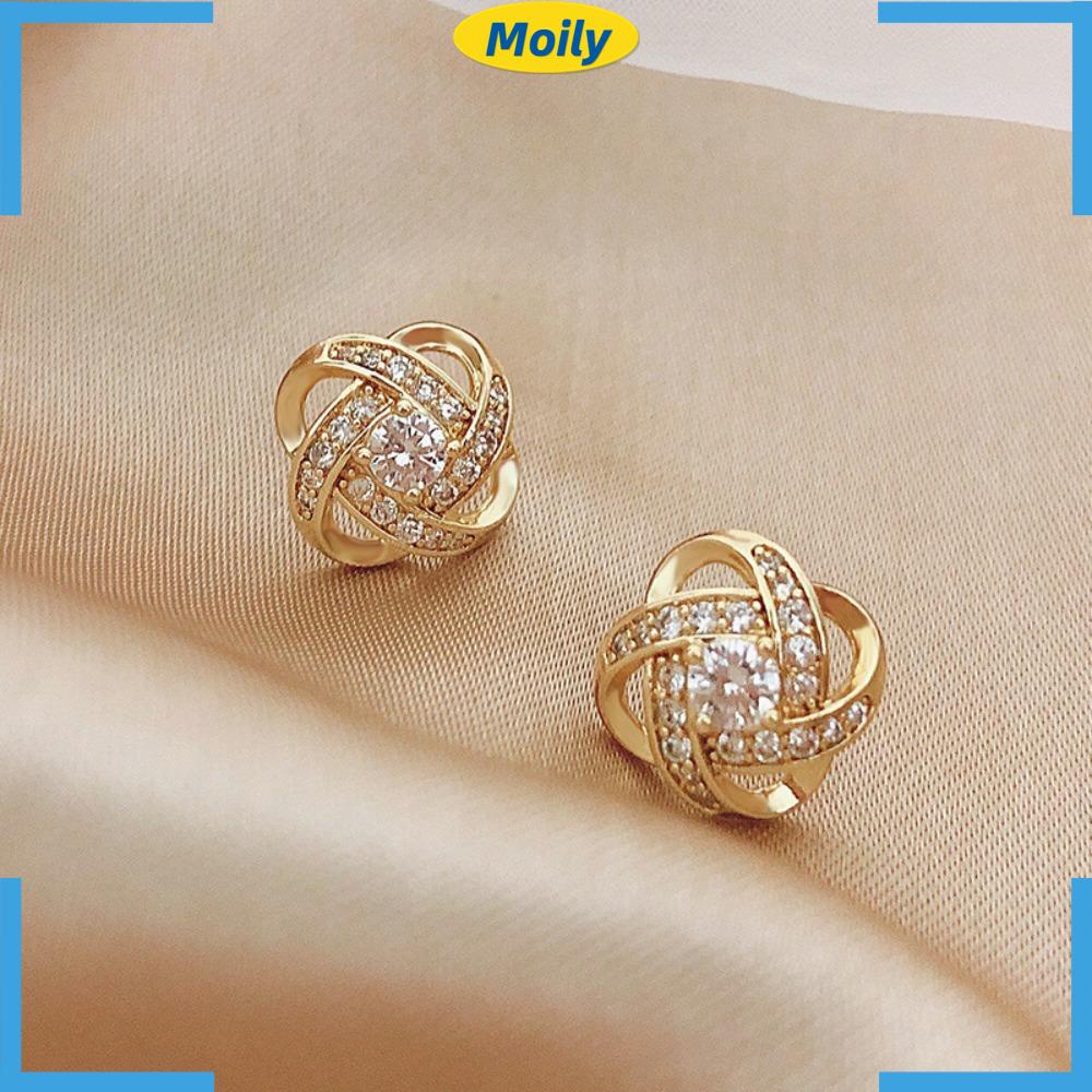 MOILYVN Set 2 Khuyên Tai Mạ Vàng / Bạc Dạng Xoắn Đính Đá Pha Lê Kiểu Dáng Mới Dành Cho Phái Nữ