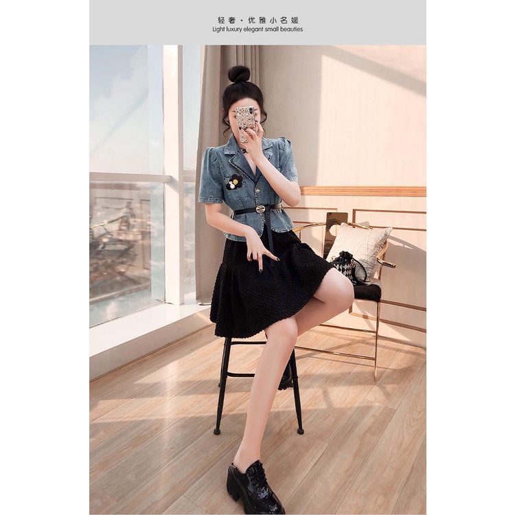 Set Áo Váy Denim Thời Trang Mùa Hè 2023 Phong Cách Mới Cho Nữ