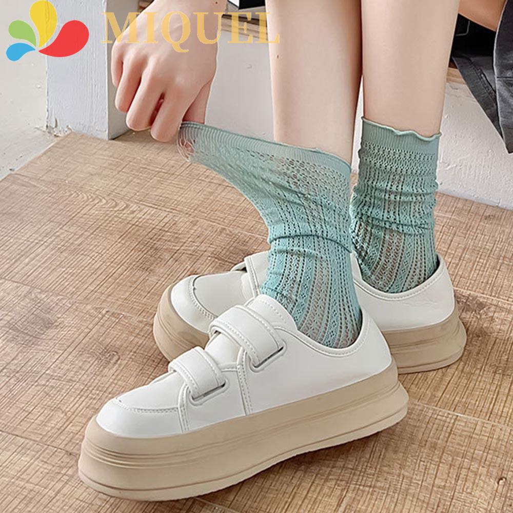 MIQUEL Vớ Lolita Mỏng Dáng Rộng Viền Bèo Dễ Thương Thấm Hút Mồ Hôi Thời Trang Mùa Hè Cho Nữ