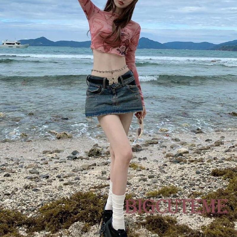 Áo Thun Crop Top Tay Dài Cổ Tròn In Màu Loang Thời Trang Cho Nữ