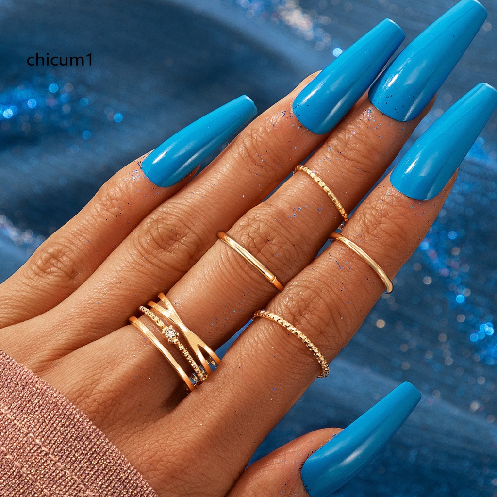 Set 5 Nhẫn Đeo Khớp Ngón Tay Màu Sắc Lấp Lánh Dễ Phối Đồ