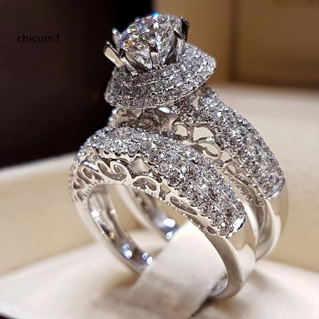 1 Cặp Nhẫn Cưới Mạ Điện Đính Đá Zircon Sáng Bóng