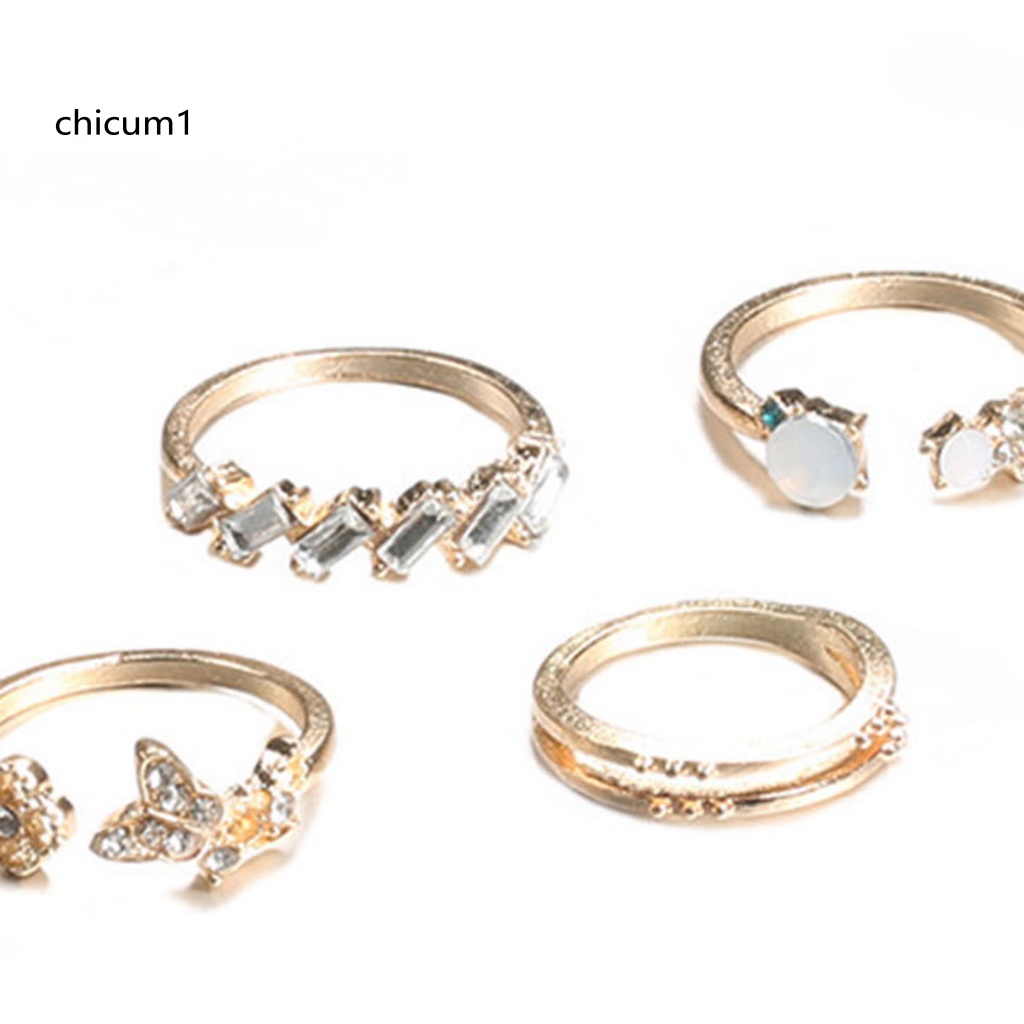 Set 7 Nhẫn Đeo Khớp Ngón Tay Họa Tiết Hoa Bướm Đính Đá Lấp Lánh