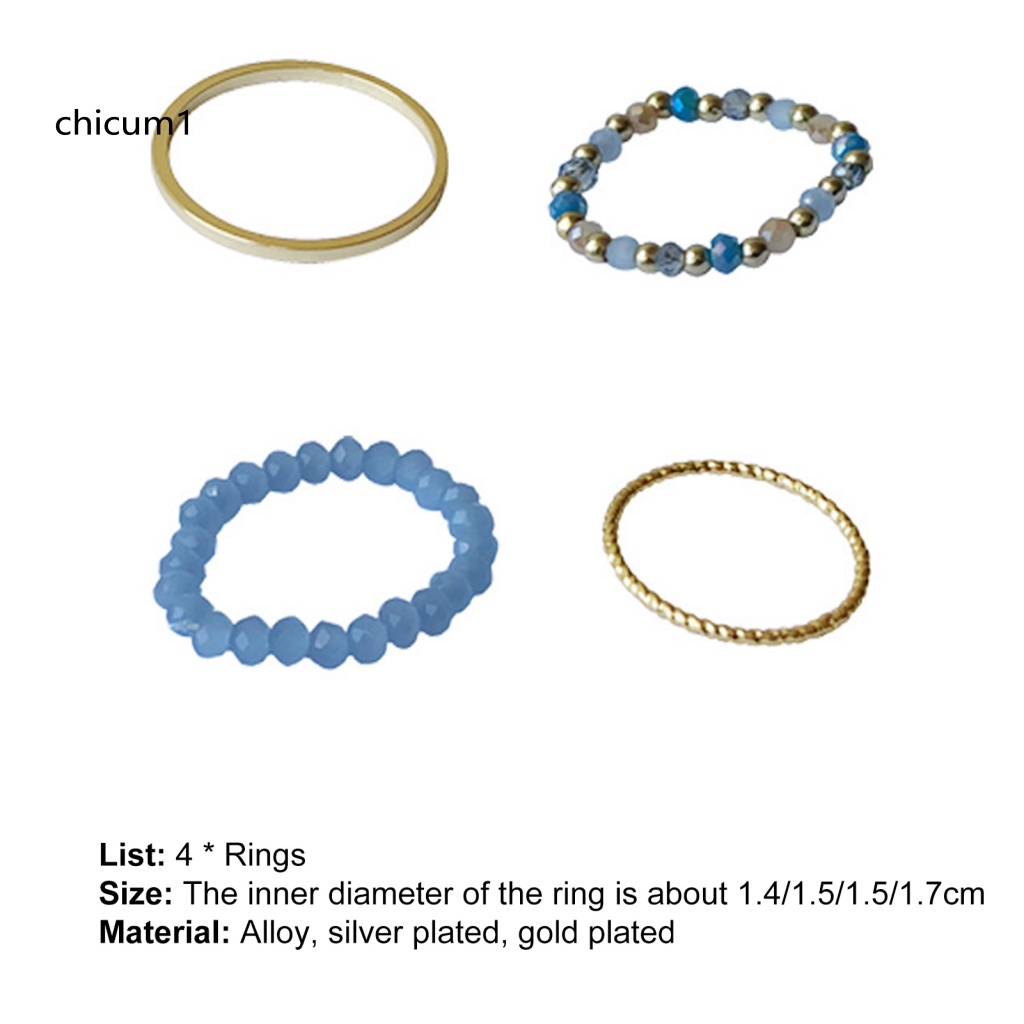 Set 4 Nhẫn Đeo Khớp Ngón Tay Xếp Chồng Lên Nhau Màu Xanh Dương Phong Cách Ins Dành Cho Tiệc K