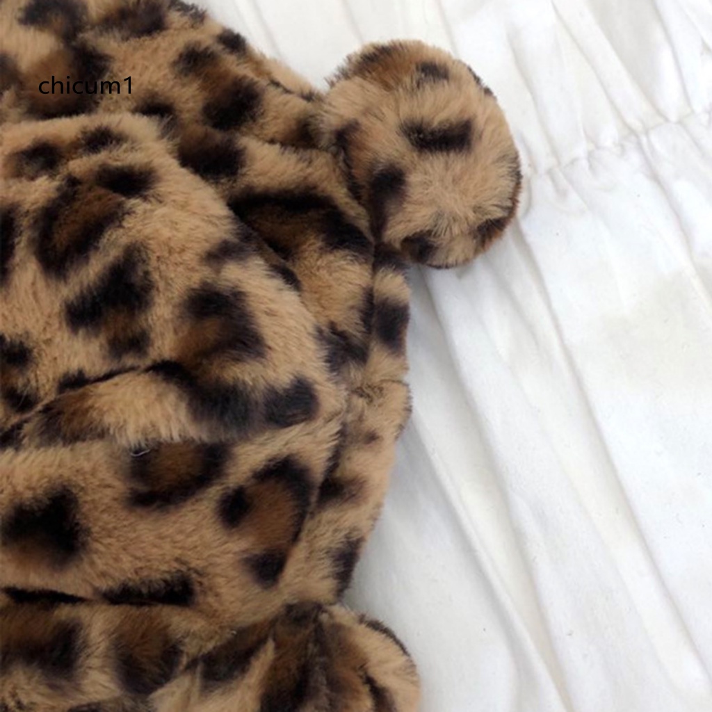 Mũ Xô Dày Dặn Gắn Quả Bông Họa Tiết Da Báo Thời Trang Thu Đông