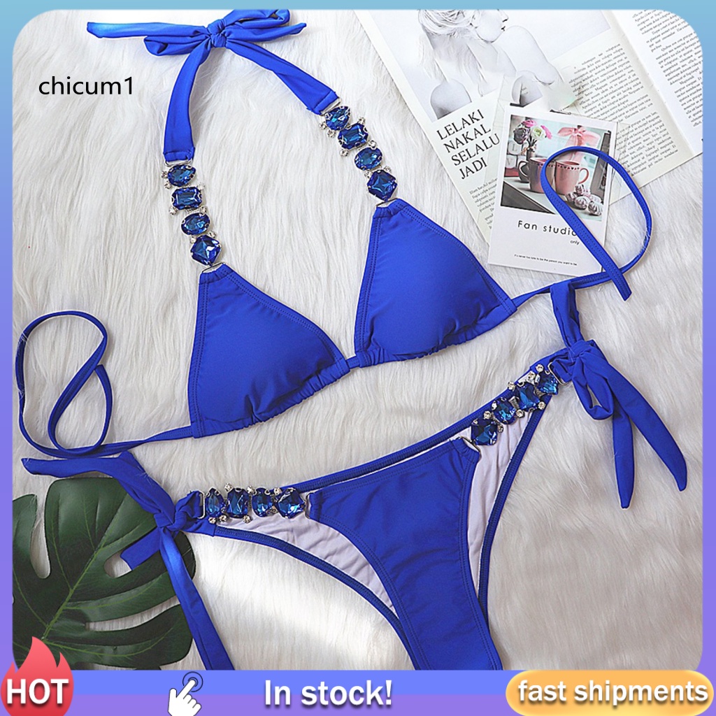 Set 2 Bộ Bikini Dây Xích Kim Loại Màu Sắc Tinh Khiết Có Thể Điều Chỉnh Cho Nữ