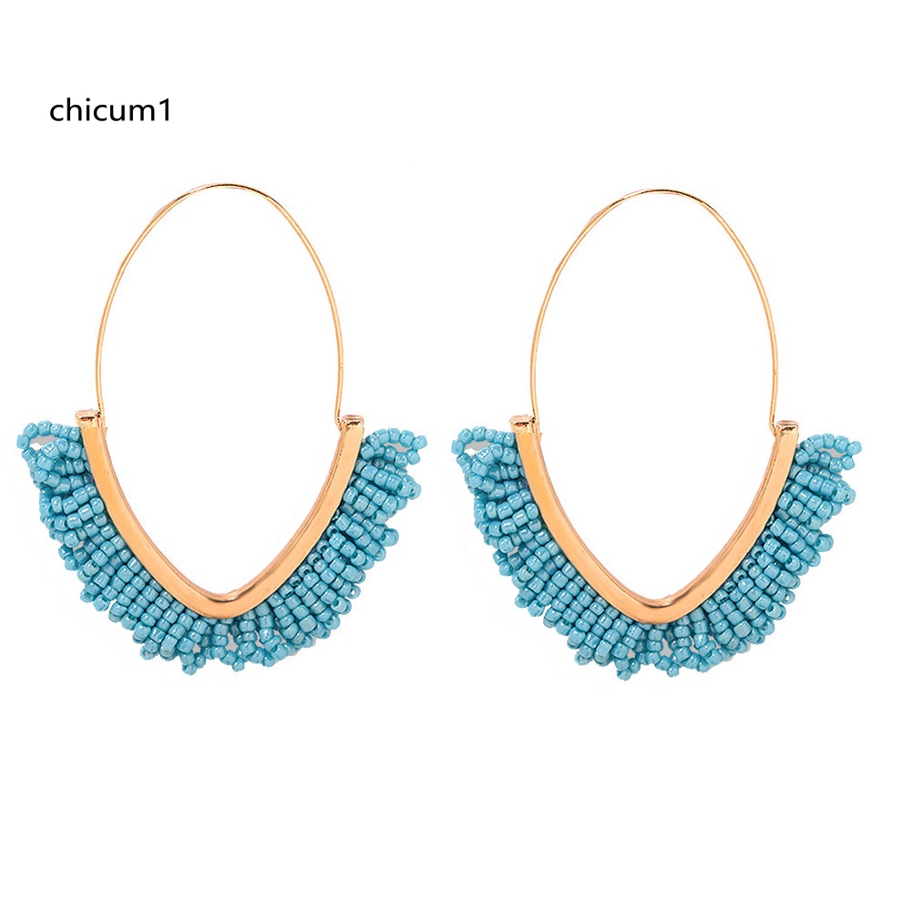 Bông Tai Dạng Móc Xỏ Hạt Phối Tua Rua Phong Cách Bohemian Cho Nữ