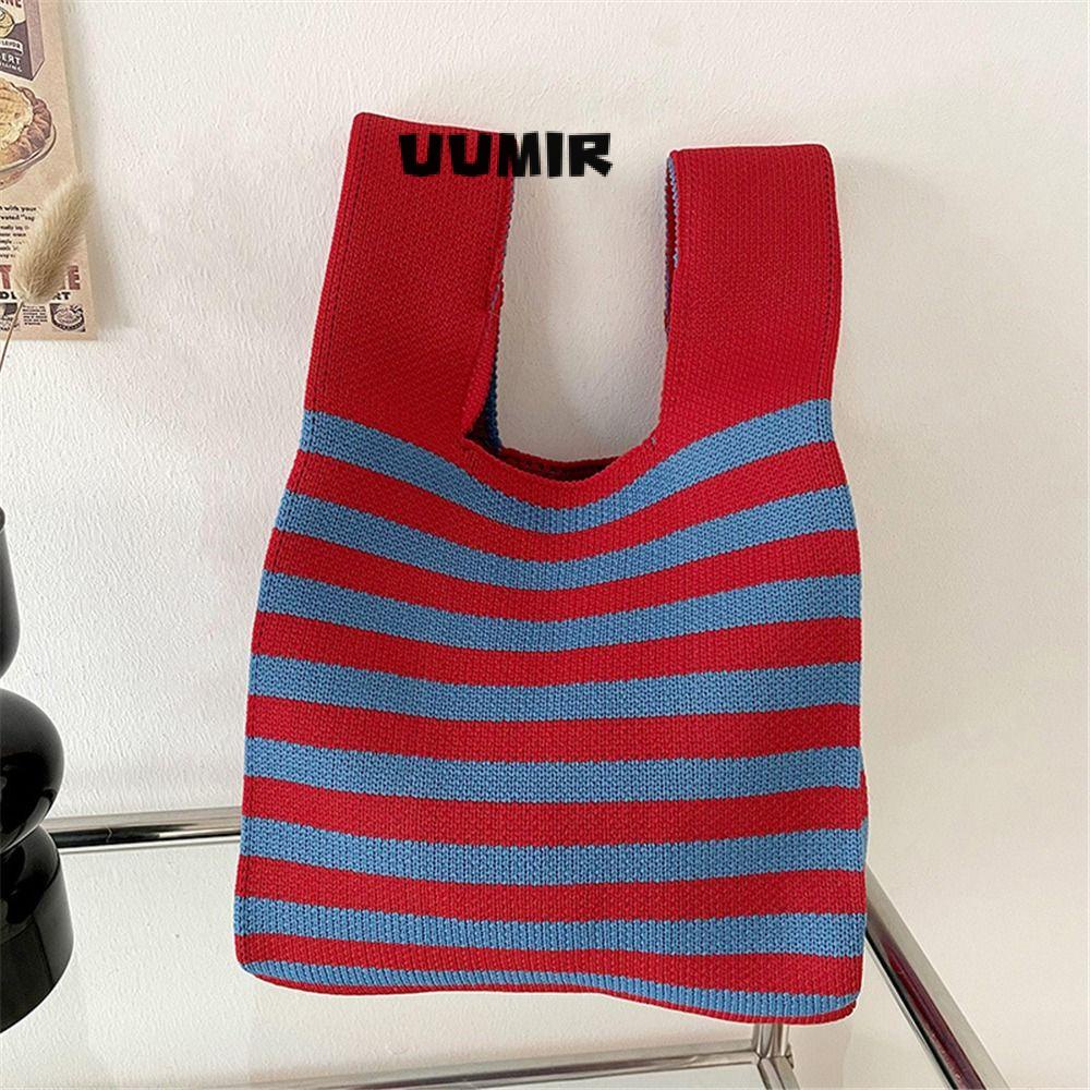 UUMIR Túi Tote Đan Len Kẻ Sọc Tối Giản Tái Sử Dụng Được