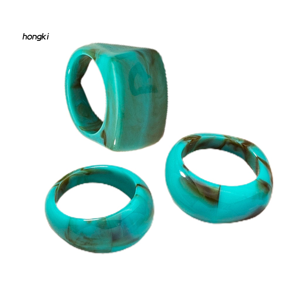 Set 3 Nhẫn Đeo Ngón Tay Bằng Acrylic Thiết Kế Hình Học Tinh Tế Thời Trang Unisex