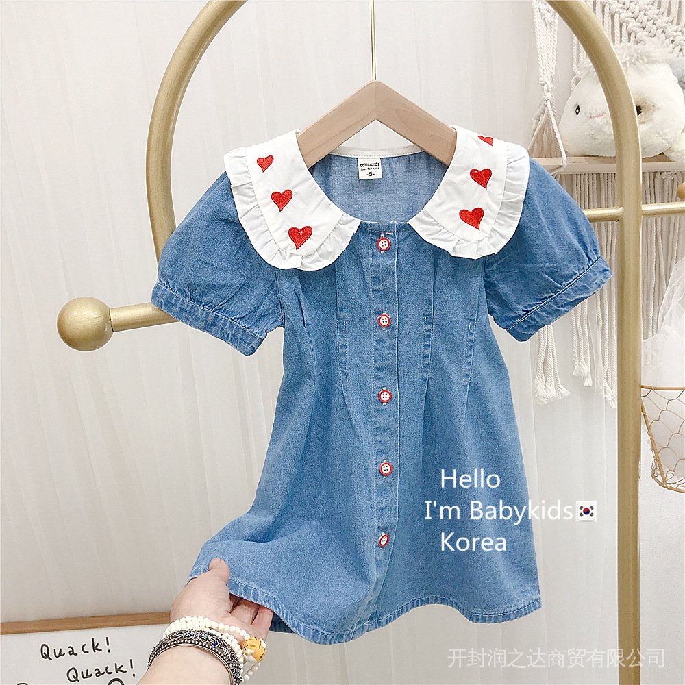 Đầm Công Chúa Cổ Búp Bê Chất Liệu Cotton Denim Thêu Họa Tiết Phong Cách Phương Tây Thời Trang Mùa Hè Mới Cho Bé Gái 2022
