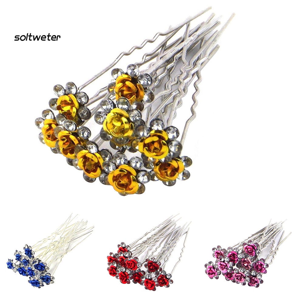 Bộ 10 Kẹp Tóc Hoa Hồng Mạ Bạc Đính Đá