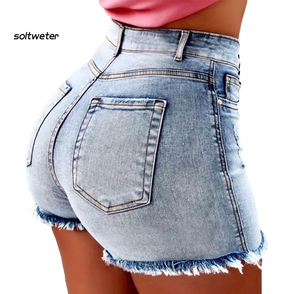 Quần Short Jean Rách Lưng Cao Thời Trang Mùa Hè Cho Nữ