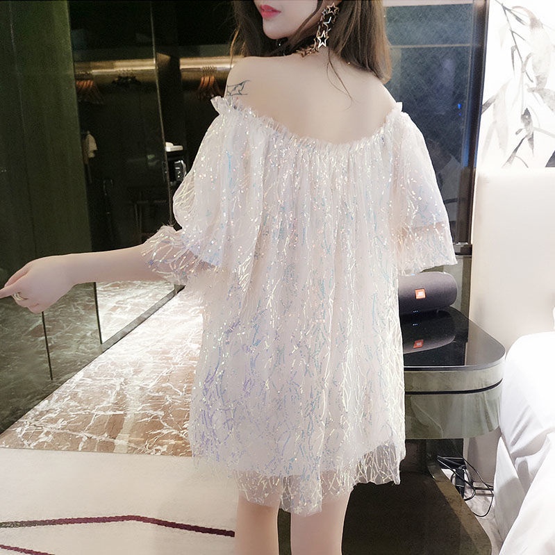 2023 New Dress Women's Loose Short Off Shoulder Top
