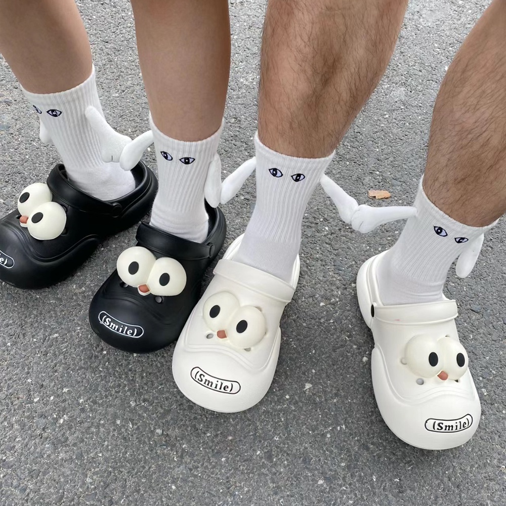 Vớ Cotton Mềm Cổ Cao Thoáng Khí Thoải Mái Thêu Hình Đôi Mắt Đáng Yêu Có Nam Châm Từ Tính