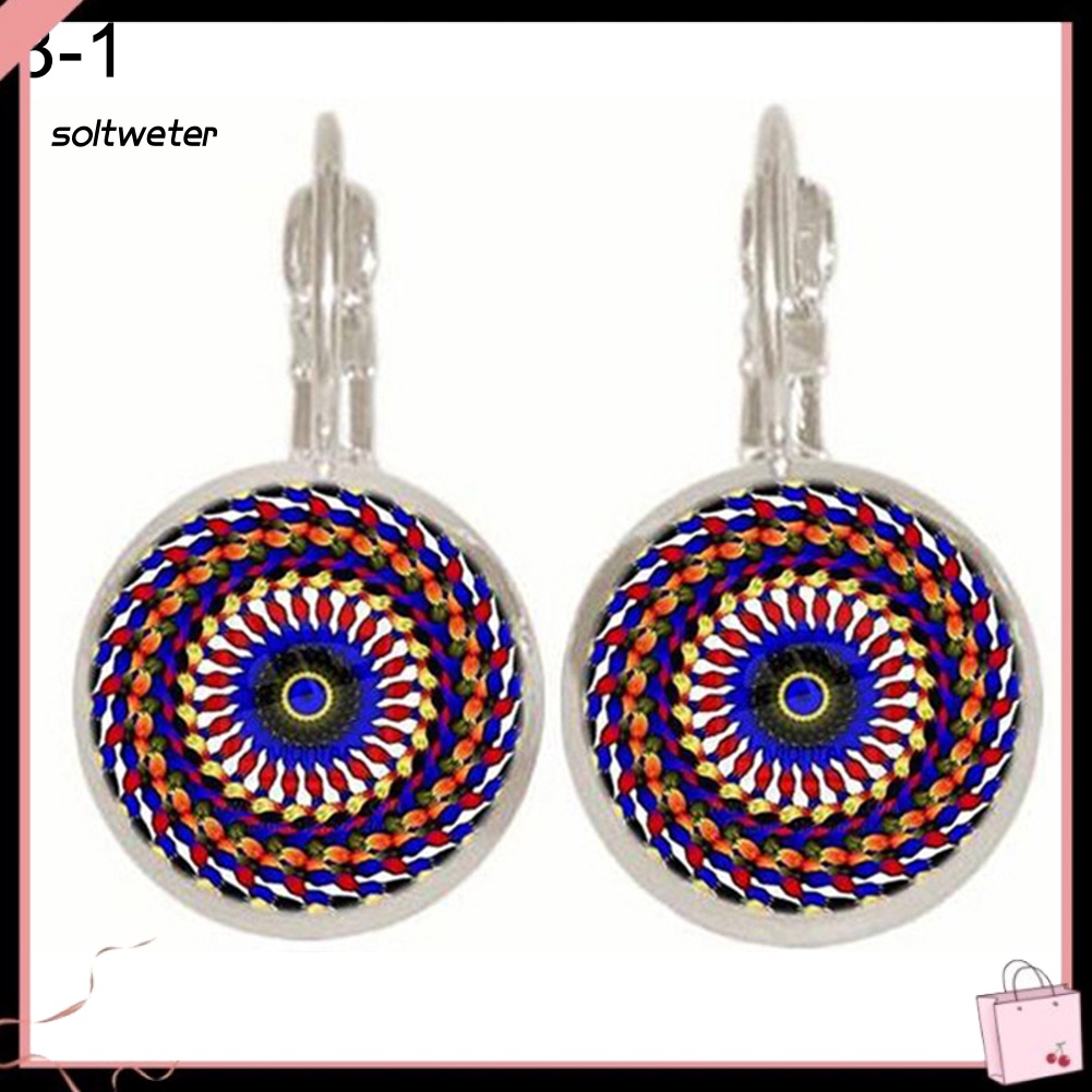 Bông Tai Hình Hoa Sen Bằng Thủy Tinh Cabochon Phong Cách Cổ Điển Thời Trang Cho Nữ