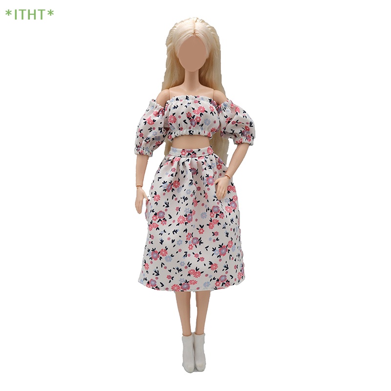 1 Bộ Áo Tay Phồng + Chân Váy In Hoa Thời Trang Cho Búp Bê Mới