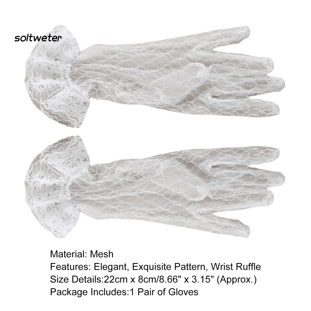 1 Đôi Găng Tay Cô Dâu Phối Ren Xuyên Thấu Thoáng Khí Màu Sắc Thanh Lịch