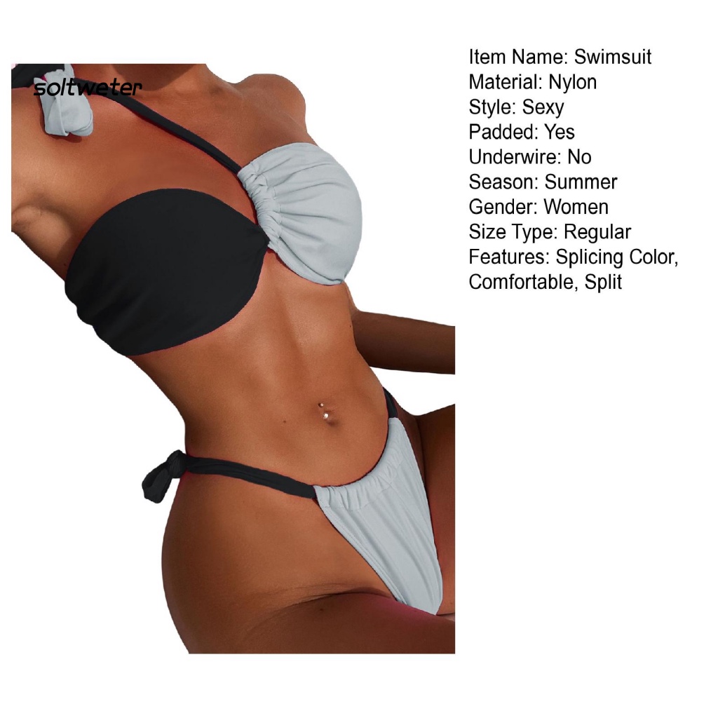 1 Bộ Bikini Hai Mảnh Có Đệm Ngực Không Gọng Màu Sắc Tương Phản Gợi Cảm Cho Nữ