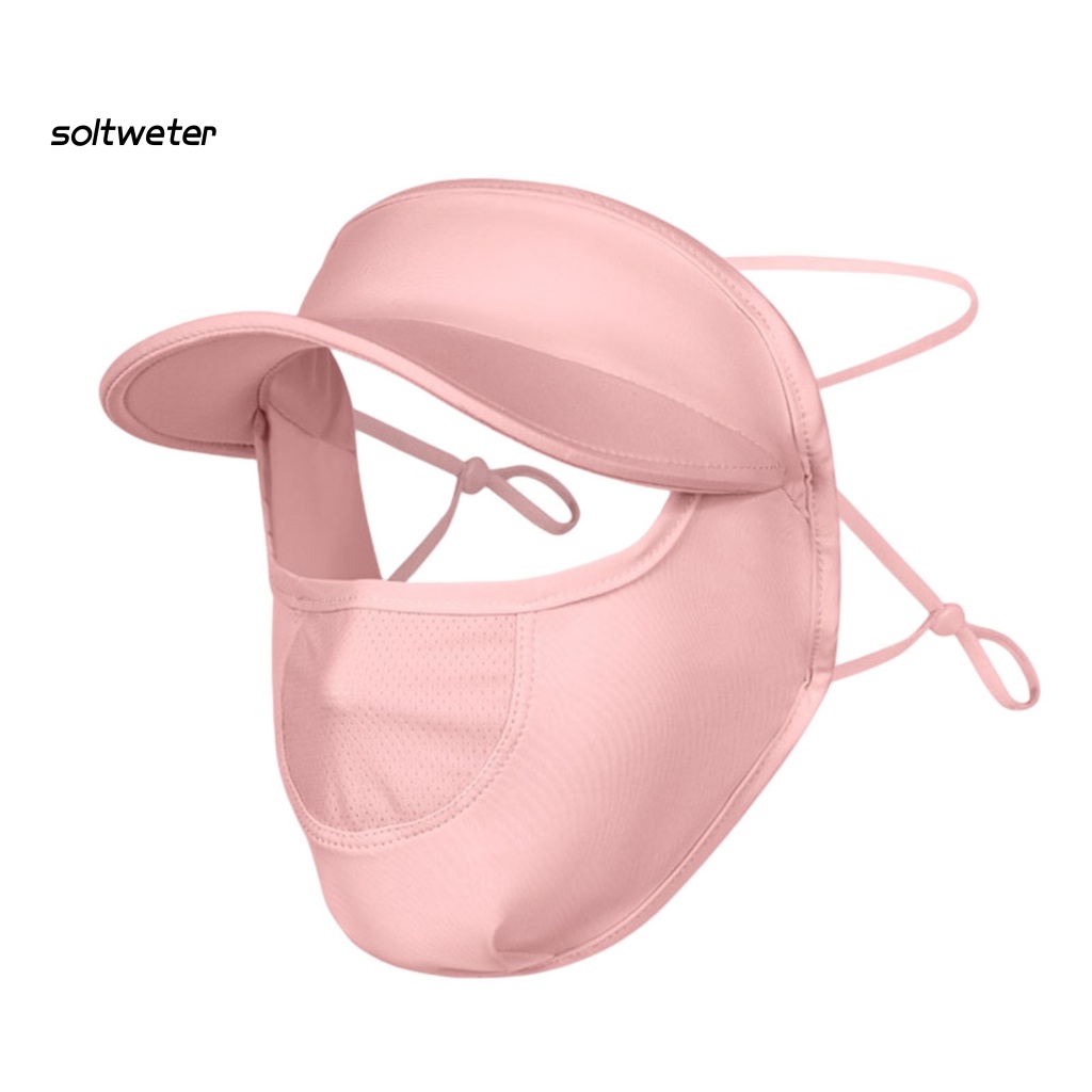 Mũ Chống Nắng Mùa Hè Thoáng Khí Màu Sắc Trơn Có Dây Buộc Có Thể Điều Chỉnh Bảo Vệ Khuôn Mặt Cho Nữ