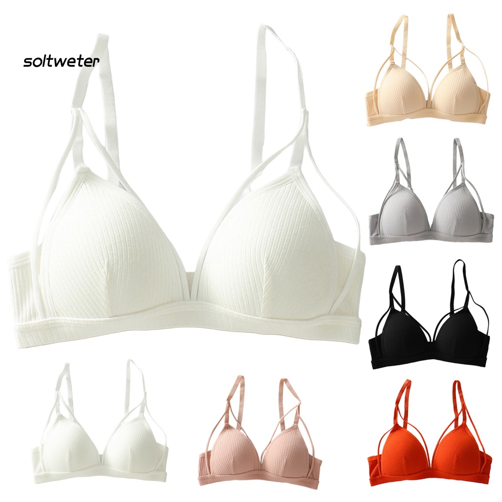 St Áo Ngực Màu Trơn Dây Có Thể Điều Chỉnh Bảo Vệ Lưng Không Gọng Thép Cài Khóa Dành Cho Nữ
